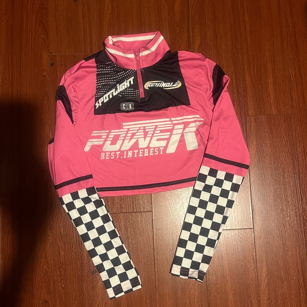 Pink and Black Cropped Racing Jacket